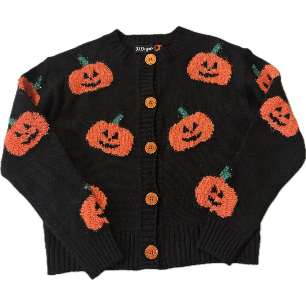 33 Degrees Jack-o-Lantern Cardigan Sweater Black XXS